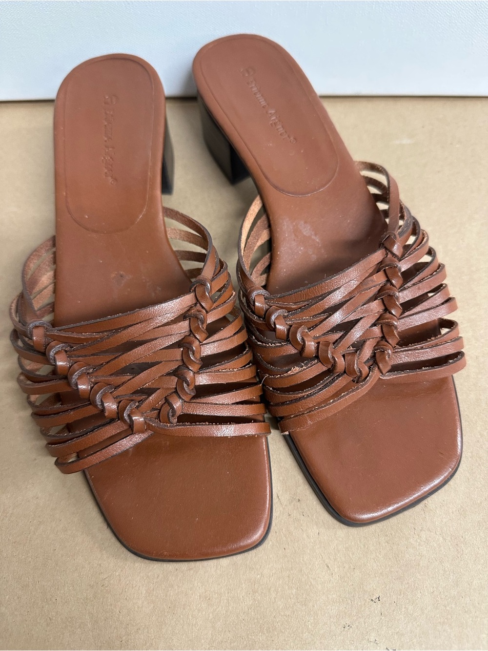 Etienne Aigner Brown Braided Leather Mule Sandals